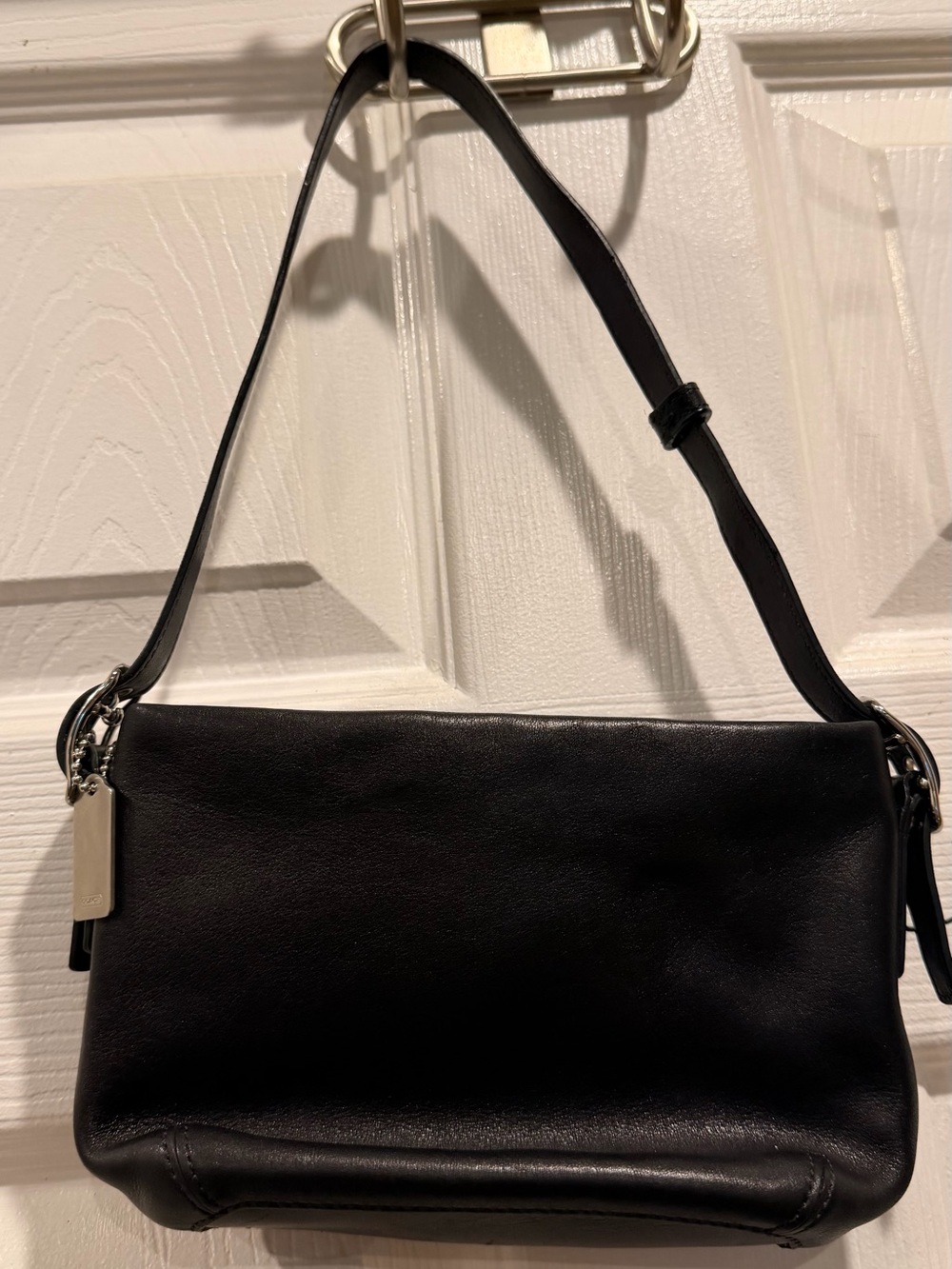 Coach Black Leather Shoulder Bag with Silver-Tone Tag